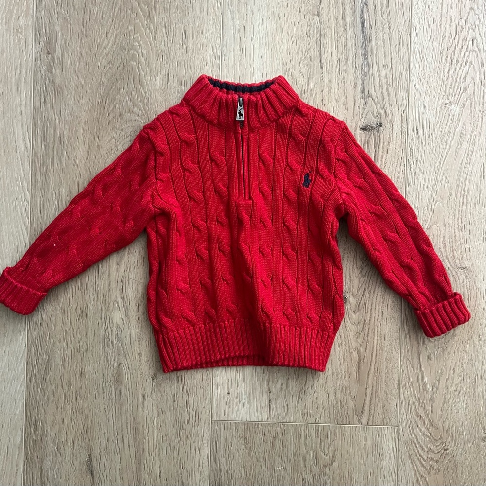 Ralph Lauren Baby Boy Cable-Knit Cotton Quarter-Zip Sweater Red Size 18 months